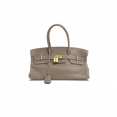 HERMES MASTER SHOULDER BIRKIN 42 ELEPHANT GREY GOLD BUCKLE BAG 26638809 (42*21*16cm)